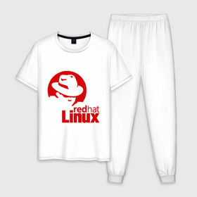 Мужская пижама хлопок с принтом Linux - Redhart в Тюмени, 100% хлопок | брюки и футболка прямого кроя, без карманов, на брюках мягкая резинка на поясе и по низу штанин
 | linux | redhart | админу | дистрибутив | красная шляпа | линукс