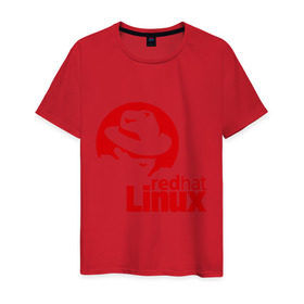 Мужская футболка хлопок с принтом Linux - Redhart в Тюмени, 100% хлопок | прямой крой, круглый вырез горловины, длина до линии бедер, слегка спущенное плечо. | linux | redhart | админу | дистрибутив | красная шляпа | линукс