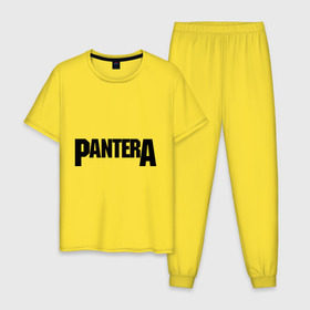 Мужская пижама хлопок с принтом Pantera в Тюмени, 100% хлопок | брюки и футболка прямого кроя, без карманов, на брюках мягкая резинка на поясе и по низу штанин
 | metal | глэм | грув | группы | логотип | метал | трэш | хэви