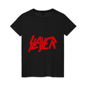 Женская футболка хлопок с принтом Slayer в Тюмени, 100% хлопок | прямой крой, круглый вырез горловины, длина до линии бедер, слегка спущенное плечо | metall | rock | slayer | метал | металл | рок