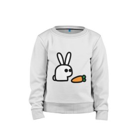Детский свитшот хлопок с принтом Заяц и моркоФка в Тюмени, 100% хлопок | круглый вырез горловины, эластичные манжеты, пояс и воротник | Тематика изображения на принте: животные | зайка | зайчишка | зайчонок | заяц | кролик | морковка