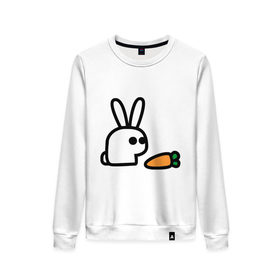Женский свитшот хлопок с принтом Заяц и моркоФка в Тюмени, 100% хлопок | прямой крой, круглый вырез, на манжетах и по низу широкая трикотажная резинка  | животные | зайка | зайчишка | зайчонок | заяц | кролик | морковка