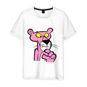 Мужская футболка хлопок с принтом Розовая пантера (3) в Тюмени, 100% хлопок | прямой крой, круглый вырез горловины, длина до линии бедер, слегка спущенное плечо. | pink panther | розовая пантера