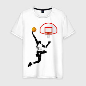Мужская футболка хлопок с принтом Баскетбол в Тюмени, 100% хлопок | прямой крой, круглый вырез горловины, длина до линии бедер, слегка спущенное плечо. | Тематика изображения на принте: basket | basketball | баскетболист | баскетбольное кольцо | бросок