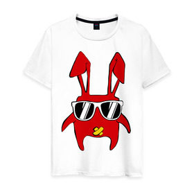 Мужская футболка хлопок с принтом disco bunny в Тюмени, 100% хлопок | прямой крой, круглый вырез горловины, длина до линии бедер, слегка спущенное плечо. | bunny | minimal | заяц | минимал | очки