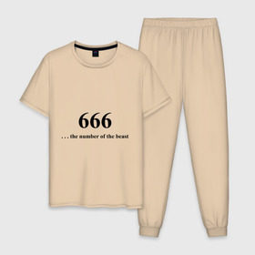 Мужская пижама хлопок с принтом 666 в Тюмени, 100% хлопок | брюки и футболка прямого кроя, без карманов, на брюках мягкая резинка на поясе и по низу штанин
 | Тематика изображения на принте: 666 | панк | рок | сатана | три шестерки