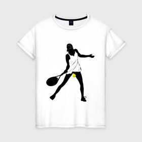 Женская футболка хлопок с принтом Теннисистка в Тюмени, 100% хлопок | прямой крой, круглый вырез горловины, длина до линии бедер, слегка спущенное плечо | tennis | ракетка | тенис | теннис | теннисистка | теннисный корт