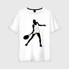 Женская футболка хлопок Oversize с принтом Теннисистка в Тюмени, 100% хлопок | свободный крой, круглый ворот, спущенный рукав, длина до линии бедер
 | tennis | ракетка | тенис | теннис | теннисистка | теннисный корт