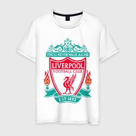Мужская футболка хлопок с принтом Liverpool в Тюмени, 100% хлопок | прямой крой, круглый вырез горловины, длина до линии бедер, слегка спущенное плечо. | ливерпуль