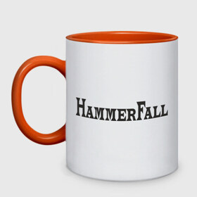 Кружка двухцветная с принтом Hammerfall в Тюмени, керамика | объем — 330 мл, диаметр — 80 мм. Цветная ручка и кайма сверху, в некоторых цветах — вся внутренняя часть | 