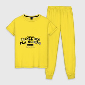 Женская пижама хлопок с принтом Princeton Plainsboro в Тюмени, 100% хлопок | брюки и футболка прямого кроя, без карманов, на брюках мягкая резинка на поясе и по низу штанин | everybody lies | haus | house | plainsboro | princeton | все лгут | доктор | хауз | хаус | хью лори