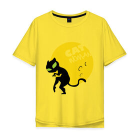 Мужская футболка хлопок Oversize с принтом Женщина кошка в Тюмени, 100% хлопок | свободный крой, круглый ворот, “спинка” длиннее передней части | 