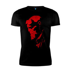 Мужская футболка премиум с принтом Хеллбой в Тюмени, 92% хлопок, 8% лайкра | приталенный силуэт, круглый вырез ворота, длина до линии бедра, короткий рукав | hellboy | хелбой | хеллбой