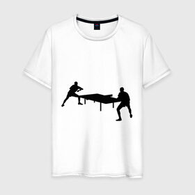 Мужская футболка хлопок с принтом Теннисисты в Тюмени, 100% хлопок | прямой крой, круглый вырез горловины, длина до линии бедер, слегка спущенное плечо. | Тематика изображения на принте: tennis