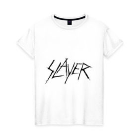Женская футболка хлопок с принтом Slayer (2) в Тюмени, 100% хлопок | прямой крой, круглый вырез горловины, длина до линии бедер, слегка спущенное плечо | alternative rock | pank | punk | rock | альтернативный рок | метал | панк | рок | тяжелая музыка | хард рок | хеви метал