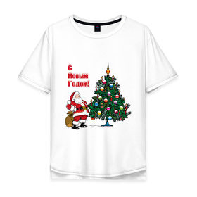 Мужская футболка хлопок Oversize с принтом Ded Moroz в Тюмени, 100% хлопок | свободный крой, круглый ворот, “спинка” длиннее передней части | 2012 | new year | дед | дед мороз | елка | елочка | нг | новый 2012 | новый год | подарки | санта | санта клаус