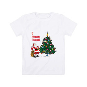 Детская футболка хлопок с принтом Ded Moroz в Тюмени, 100% хлопок | круглый вырез горловины, полуприлегающий силуэт, длина до линии бедер | 2012 | new year | дед | дед мороз | елка | елочка | нг | новый 2012 | новый год | подарки | санта | санта клаус