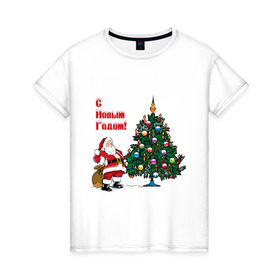 Женская футболка хлопок с принтом Ded Moroz в Тюмени, 100% хлопок | прямой крой, круглый вырез горловины, длина до линии бедер, слегка спущенное плечо | 2012 | new year | дед | дед мороз | елка | елочка | нг | новый 2012 | новый год | подарки | санта | санта клаус