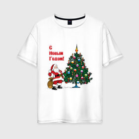 Женская футболка хлопок Oversize с принтом Ded Moroz в Тюмени, 100% хлопок | свободный крой, круглый ворот, спущенный рукав, длина до линии бедер
 | 2012 | new year | дед | дед мороз | елка | елочка | нг | новый 2012 | новый год | подарки | санта | санта клаус
