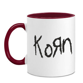 Кружка двухцветная с принтом Korn в Тюмени, керамика | объем — 330 мл, диаметр — 80 мм. Цветная ручка и кайма сверху, в некоторых цветах — вся внутренняя часть | korn | группы | корн | метал | музыка | рок