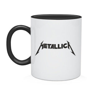Кружка двухцветная с принтом Metallica в Тюмени, керамика | объем — 330 мл, диаметр — 80 мм. Цветная ручка и кайма сверху, в некоторых цветах — вся внутренняя часть | металлика