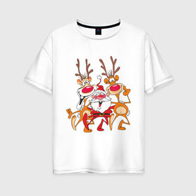 Женская футболка хлопок Oversize с принтом Дед Мороз (8) в Тюмени, 100% хлопок | свободный крой, круглый ворот, спущенный рукав, длина до линии бедер
 | 2012 | new year | дед мороз | мороз | нг | новый 2012 | новый год | олень | санта | санта клаус