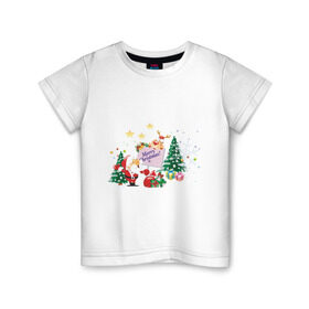 Детская футболка хлопок с принтом Merry Christmas в Тюмени, 100% хлопок | круглый вырез горловины, полуприлегающий силуэт, длина до линии бедер | 2012 | new year | дед мороз | елка | елочка | нг | новогодний | новый 2012 | новый год | олень | подарки | санта | санта клаус | снеговик