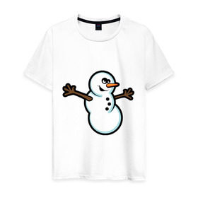 Мужская футболка хлопок с принтом Snowman в Тюмени, 100% хлопок | прямой крой, круглый вырез горловины, длина до линии бедер, слегка спущенное плечо. | 