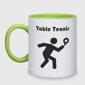 Кружка двухцветная с принтом настольный теннис (15) в Тюмени, керамика | объем — 330 мл, диаметр — 80 мм. Цветная ручка и кайма сверху, в некоторых цветах — вся внутренняя часть | настольный теннис | ракетка | тенис | теннис | теннисист