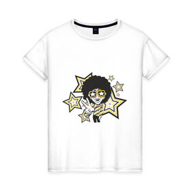 Женская футболка хлопок с принтом Disco Star в Тюмени, 100% хлопок | прямой крой, круглый вырез горловины, длина до линии бедер, слегка спущенное плечо | disco | star | диско | дискотека 80 хстар | музыка