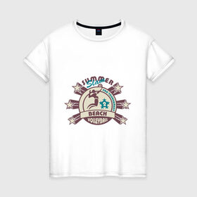 Женская футболка хлопок с принтом Пляжный волейбол в Тюмени, 100% хлопок | прямой крой, круглый вырез горловины, длина до линии бедер, слегка спущенное плечо | волейбол