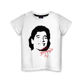 Детская футболка хлопок с принтом Diego Maradona в Тюмени, 100% хлопок | круглый вырез горловины, полуприлегающий силуэт, длина до линии бедер | Тематика изображения на принте: diego maradona | footballplayer | аргентина | диего марадона | сборная аргентины