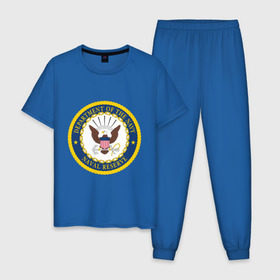 Мужская пижама хлопок с принтом Военно-морское министерство США в Тюмени, 100% хлопок | брюки и футболка прямого кроя, без карманов, на брюках мягкая резинка на поясе и по низу штанин
 | нави