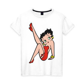 Женская футболка хлопок с принтом Betty Boop (1) в Тюмени, 100% хлопок | прямой крой, круглый вырез горловины, длина до линии бедер, слегка спущенное плечо | betty boop | bety boop | бетти буп