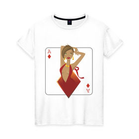 Женская футболка хлопок с принтом Буби в Тюмени, 100% хлопок | прямой крой, круглый вырез горловины, длина до линии бедер, слегка спущенное плечо | азартные игры | буби | бубновый туз | бубны | карта | карточные игры | колода | масть | туз | туз бубей