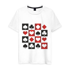 Мужская футболка хлопок с принтом Квадрат мастей (2) в Тюмени, 100% хлопок | прямой крой, круглый вырез горловины, длина до линии бедер, слегка спущенное плечо. | игральные карты | карточные игры | карты | колода | масти | масть