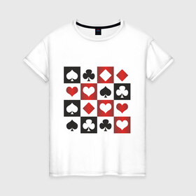 Женская футболка хлопок с принтом Квадрат мастей (2) в Тюмени, 100% хлопок | прямой крой, круглый вырез горловины, длина до линии бедер, слегка спущенное плечо | игральные карты | карточные игры | карты | колода | масти | масть