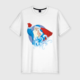 Мужская футболка премиум с принтом Мороз и снегурочка (2) в Тюмени, 92% хлопок, 8% лайкра | приталенный силуэт, круглый вырез ворота, длина до линии бедра, короткий рукав | дед | дед  отморозок | дед мороз | нг | новый год | отморозок | снегурка | снегурочка