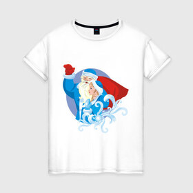 Женская футболка хлопок с принтом Мороз и снегурочка (2) в Тюмени, 100% хлопок | прямой крой, круглый вырез горловины, длина до линии бедер, слегка спущенное плечо | дед | дед  отморозок | дед мороз | нг | новый год | отморозок | снегурка | снегурочка