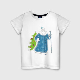Детская футболка хлопок с принтом Мороз и елочка в Тюмени, 100% хлопок | круглый вырез горловины, полуприлегающий силуэт, длина до линии бедер | Тематика изображения на принте: дед | дед  отморозок | дед мороз | елочка | ель | нг | новый год | отморозок