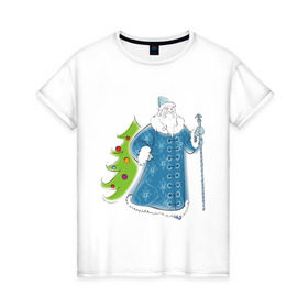 Женская футболка хлопок с принтом Мороз и елочка в Тюмени, 100% хлопок | прямой крой, круглый вырез горловины, длина до линии бедер, слегка спущенное плечо | дед | дед  отморозок | дед мороз | елочка | ель | нг | новый год | отморозок