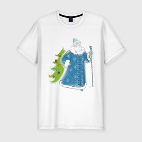 Мужская футболка премиум с принтом Мороз и елочка в Тюмени, 92% хлопок, 8% лайкра | приталенный силуэт, круглый вырез ворота, длина до линии бедра, короткий рукав | Тематика изображения на принте: дед | дед  отморозок | дед мороз | елочка | ель | нг | новый год | отморозок