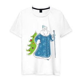 Мужская футболка хлопок с принтом Мороз и елочка в Тюмени, 100% хлопок | прямой крой, круглый вырез горловины, длина до линии бедер, слегка спущенное плечо. | Тематика изображения на принте: дед | дед  отморозок | дед мороз | елочка | ель | нг | новый год | отморозок