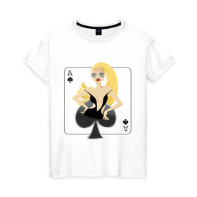 Женская футболка хлопок с принтом Пики в Тюмени, 100% хлопок | прямой крой, круглый вырез горловины, длина до линии бедер, слегка спущенное плечо | poker | азартные игры | карты | колода | масть | пика | пики | пиковый туз | покер | туз