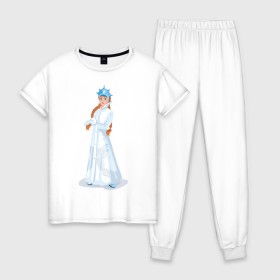 Женская пижама хлопок с принтом Снегурочка с кокардой в Тюмени, 100% хлопок | брюки и футболка прямого кроя, без карманов, на брюках мягкая резинка на поясе и по низу штанин | нг | новый год | снегурка | снегурочка