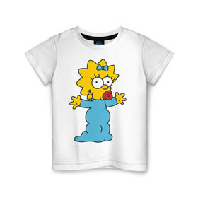 Детская футболка хлопок с принтом Maggie Simpson в Тюмени, 100% хлопок | круглый вырез горловины, полуприлегающий силуэт, длина до линии бедер | гомер