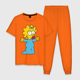 Мужская пижама хлопок с принтом Maggie Simpson в Тюмени, 100% хлопок | брюки и футболка прямого кроя, без карманов, на брюках мягкая резинка на поясе и по низу штанин
 | Тематика изображения на принте: гомер