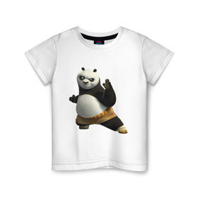 Детская футболка хлопок с принтом Кунг фу Панда (2) в Тюмени, 100% хлопок | круглый вырез горловины, полуприлегающий силуэт, длина до линии бедер | Тематика изображения на принте: панда
