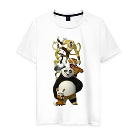 Мужская футболка хлопок с принтом Кунг фу Панда (10) в Тюмени, 100% хлопок | прямой крой, круглый вырез горловины, длина до линии бедер, слегка спущенное плечо. | kung fu panda | panda | кунг фу | кунг фу панда