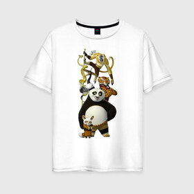 Женская футболка хлопок Oversize с принтом Кунг фу Панда (10) в Тюмени, 100% хлопок | свободный крой, круглый ворот, спущенный рукав, длина до линии бедер
 | kung fu panda | panda | кунг фу | кунг фу панда